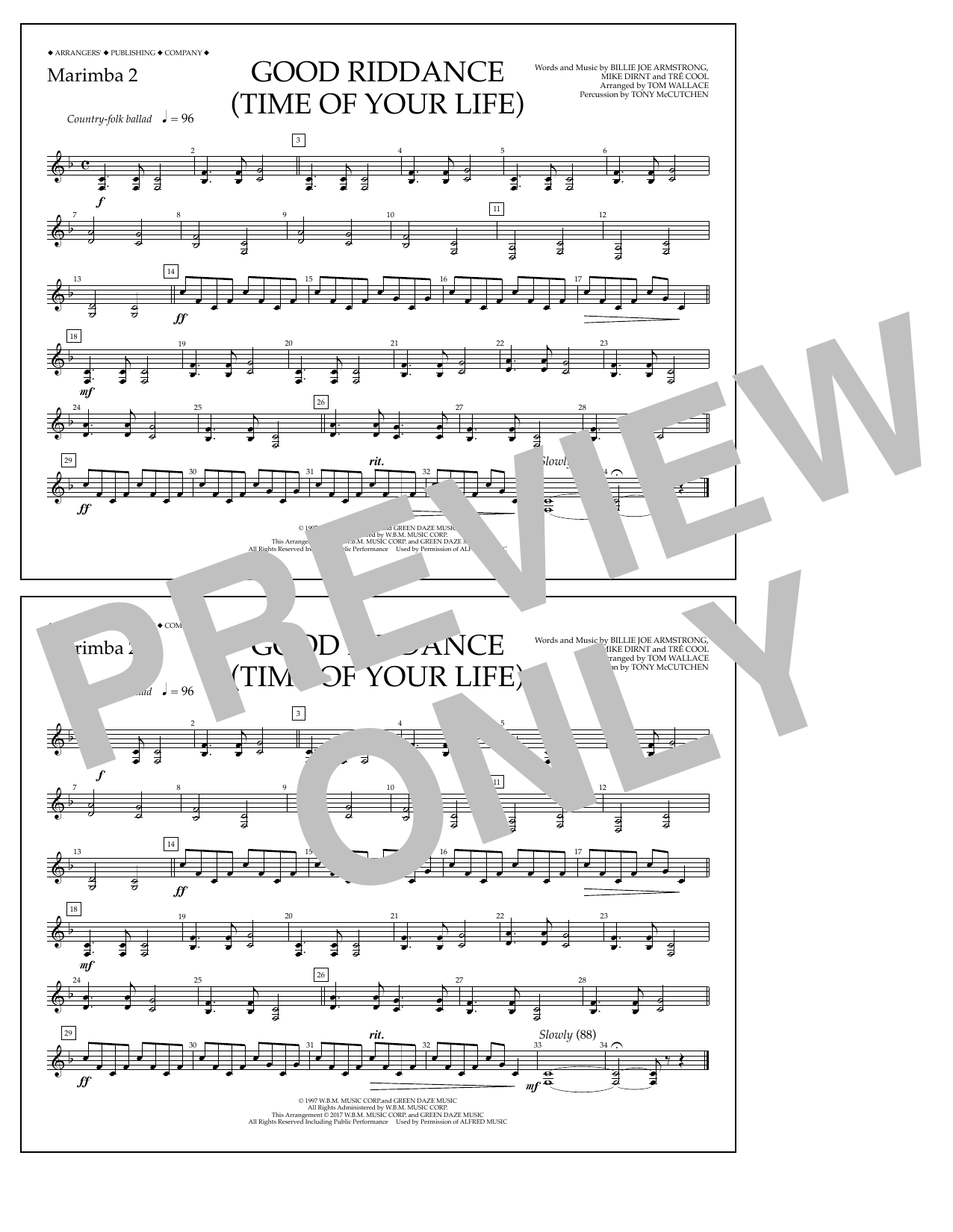 Download Tom Wallace Good Riddance (Time of Your Life) - Mar Sheet Music