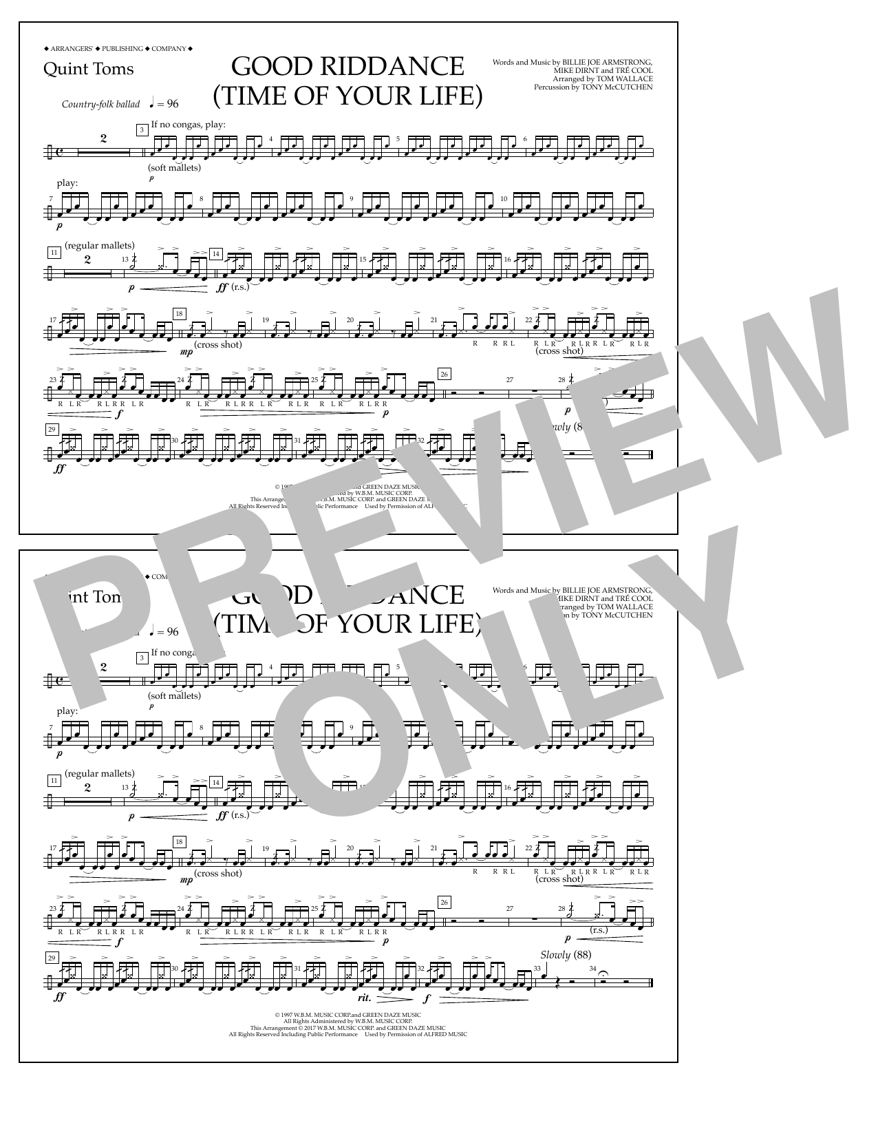 Download Tom Wallace Good Riddance (Time of Your Life) - Qui Sheet Music