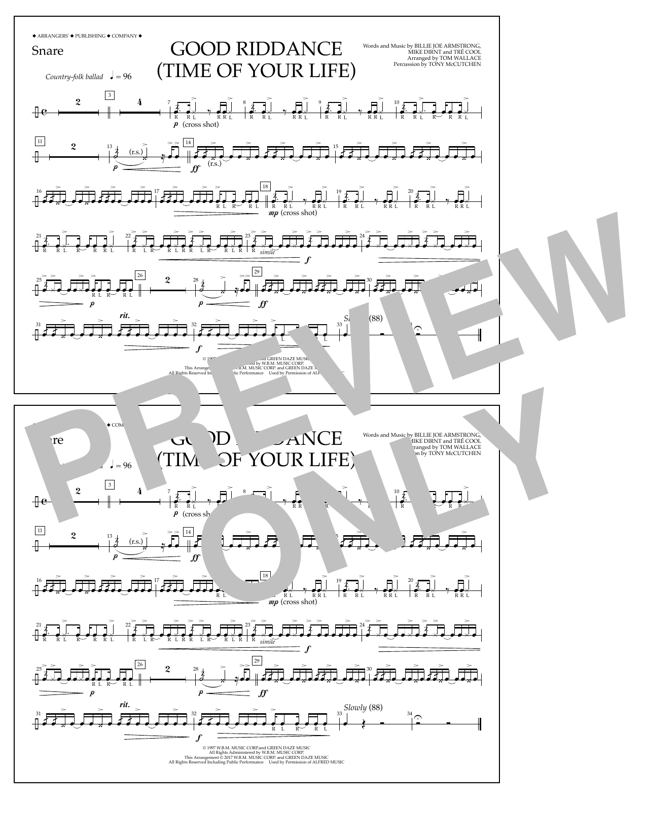 Download Tom Wallace Good Riddance (Time of Your Life) - Sna Sheet Music