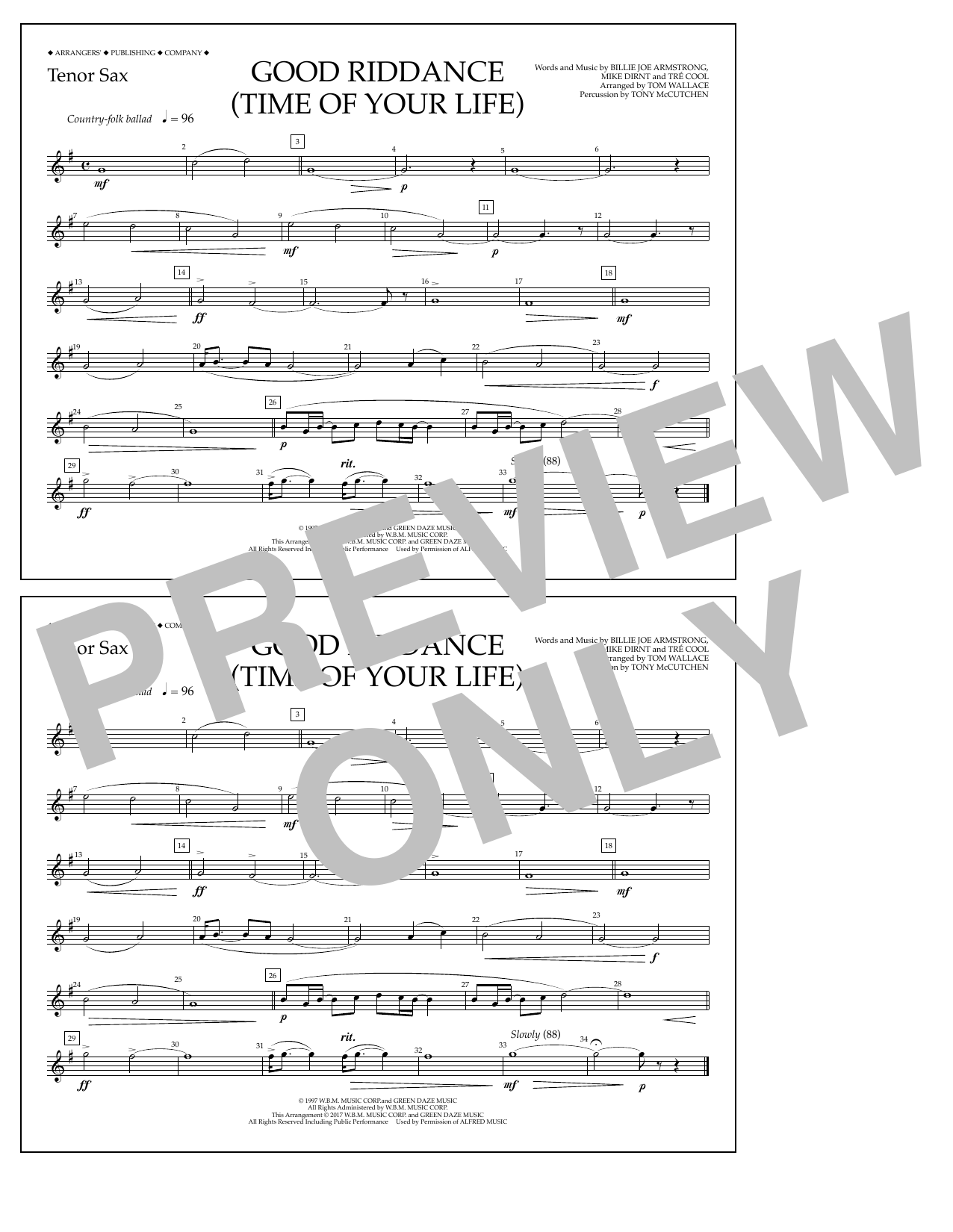 Download Tom Wallace Good Riddance (Time of Your Life) - Ten Sheet Music