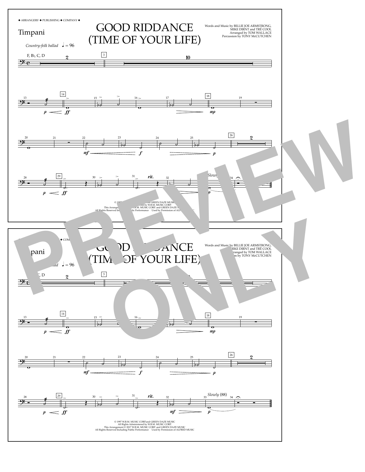 Download Tom Wallace Good Riddance (Time of Your Life) - Tim Sheet Music