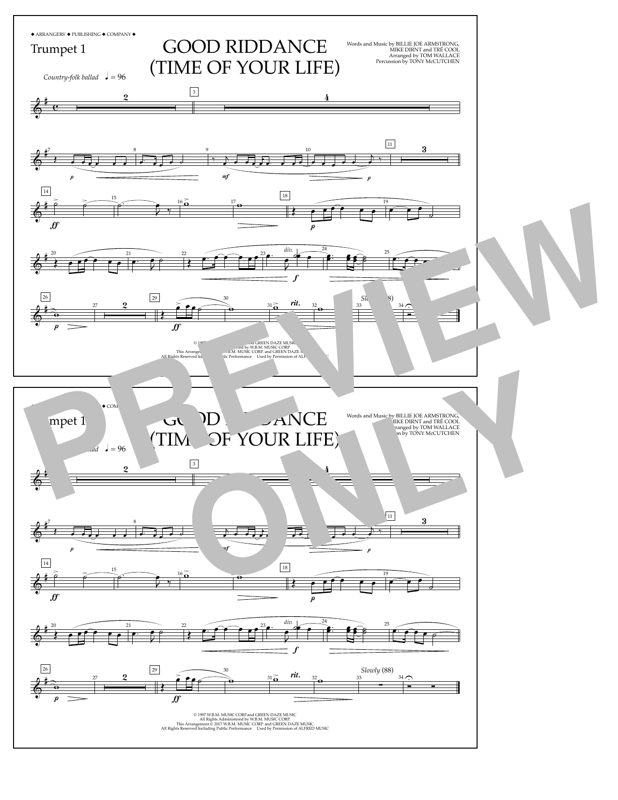 Download Tom Wallace Good Riddance (Time of Your Life) - Tru Sheet Music