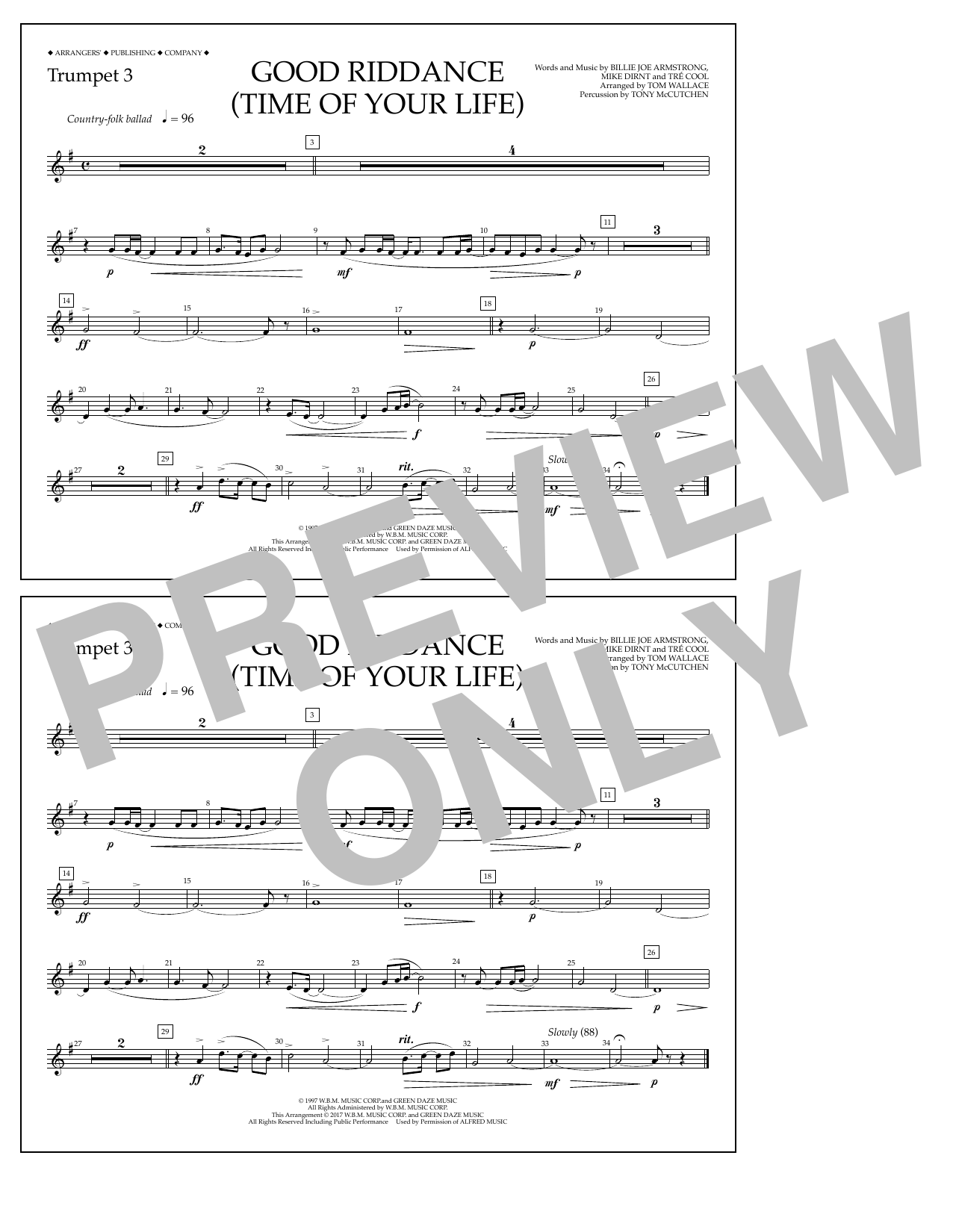 Download Tom Wallace Good Riddance (Time of Your Life) - Tru Sheet Music