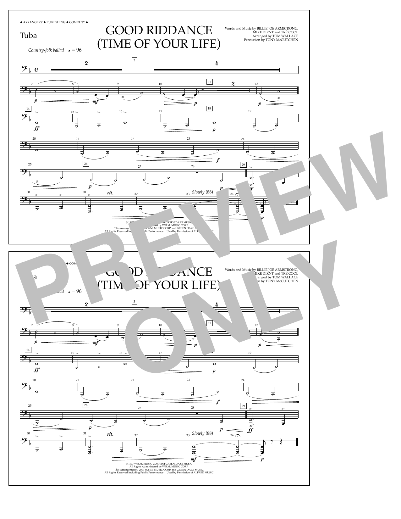 Download Tom Wallace Good Riddance (Time of Your Life) - Tub Sheet Music