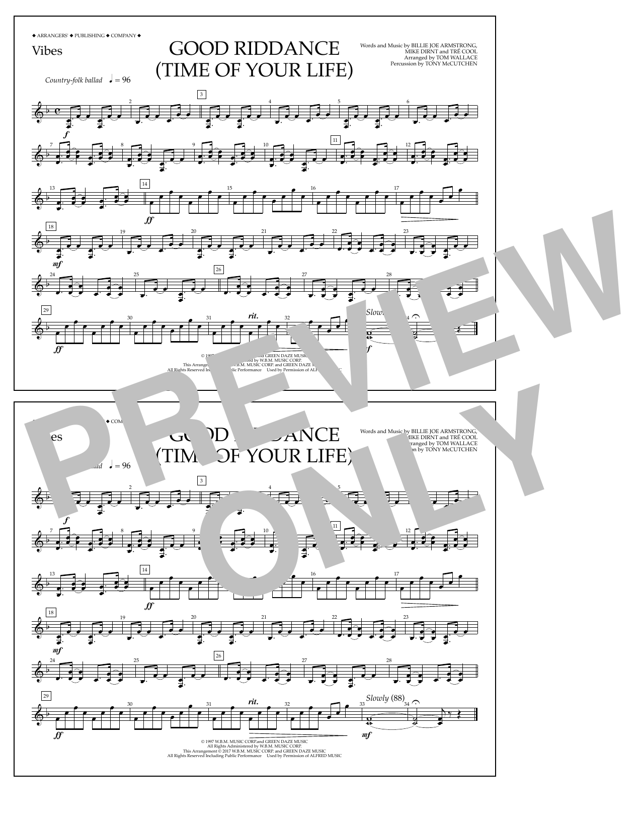 Download Tom Wallace Good Riddance (Time of Your Life) - Vib Sheet Music