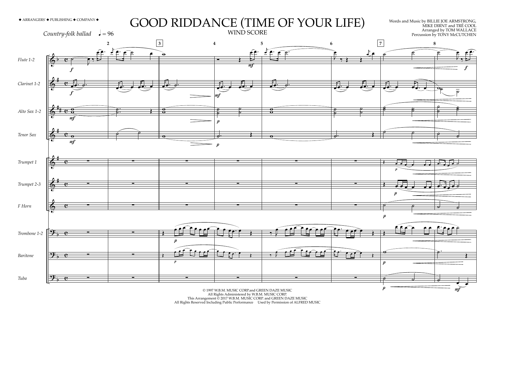 Download Tom Wallace Good Riddance (Time of Your Life) - Win Sheet Music