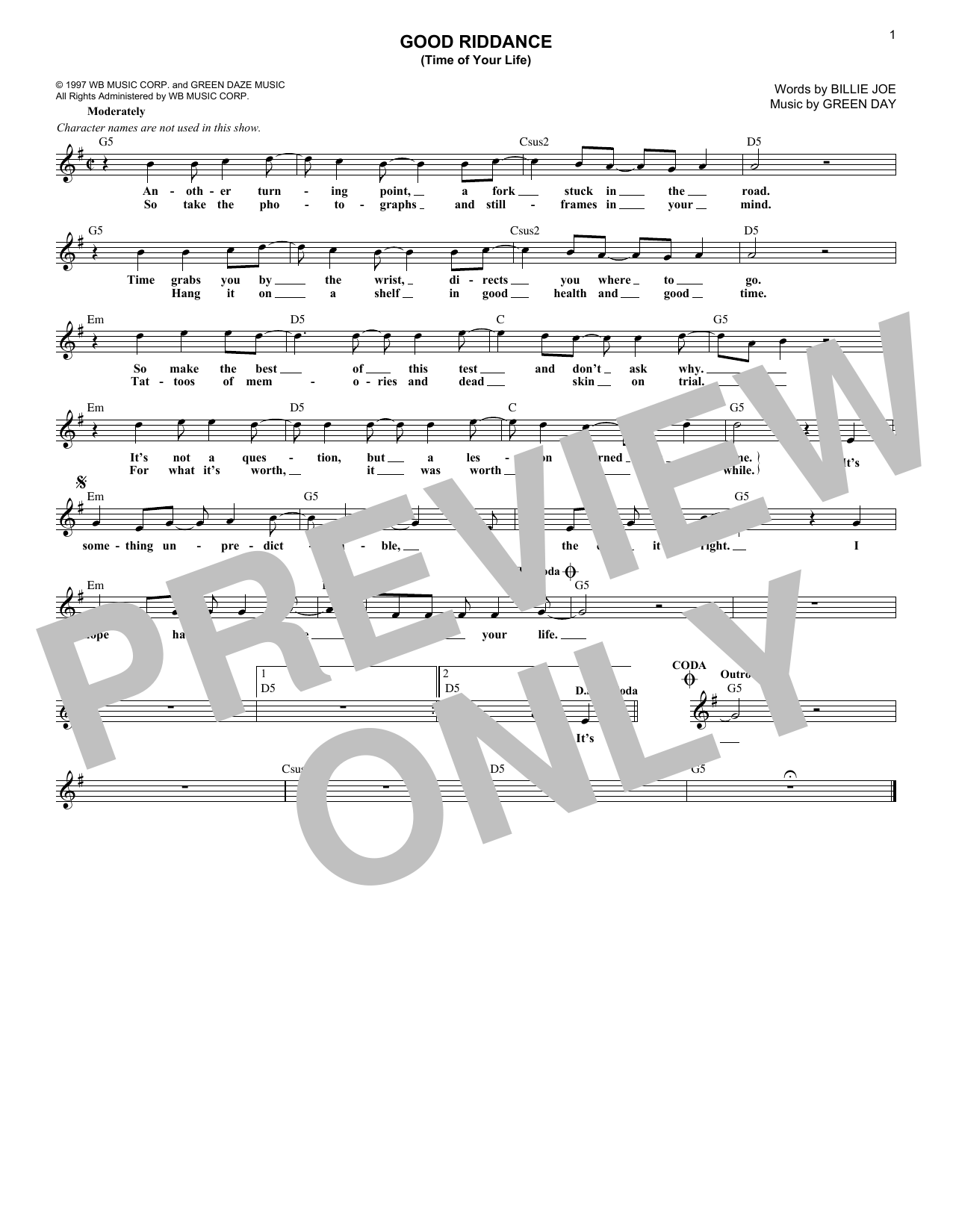 Download Green Day Good Riddance (Time Of Your Life) Sheet Music