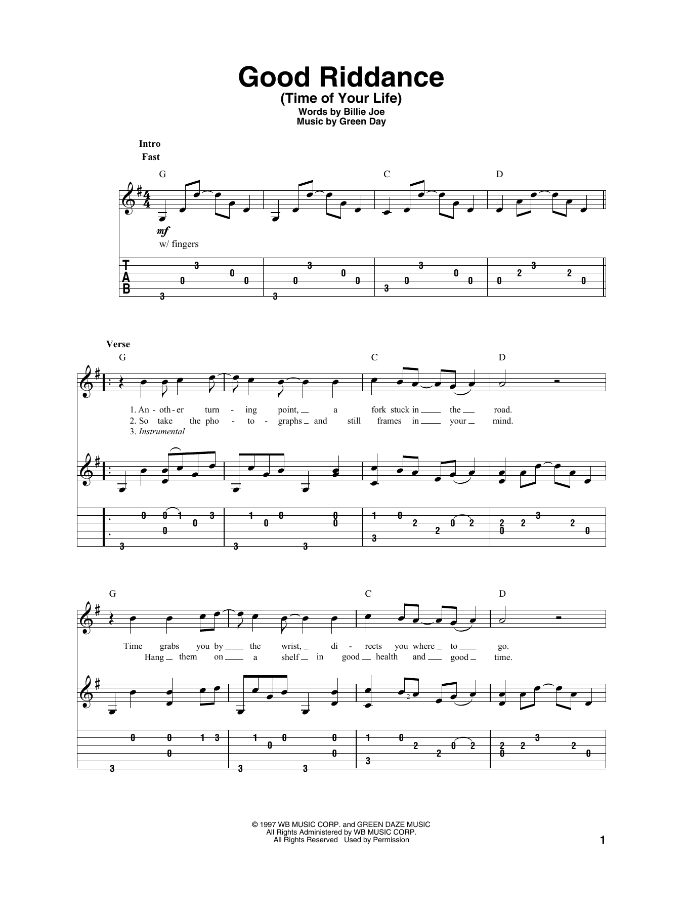 Download Green Day Good Riddance (Time Of Your Life) Sheet Music