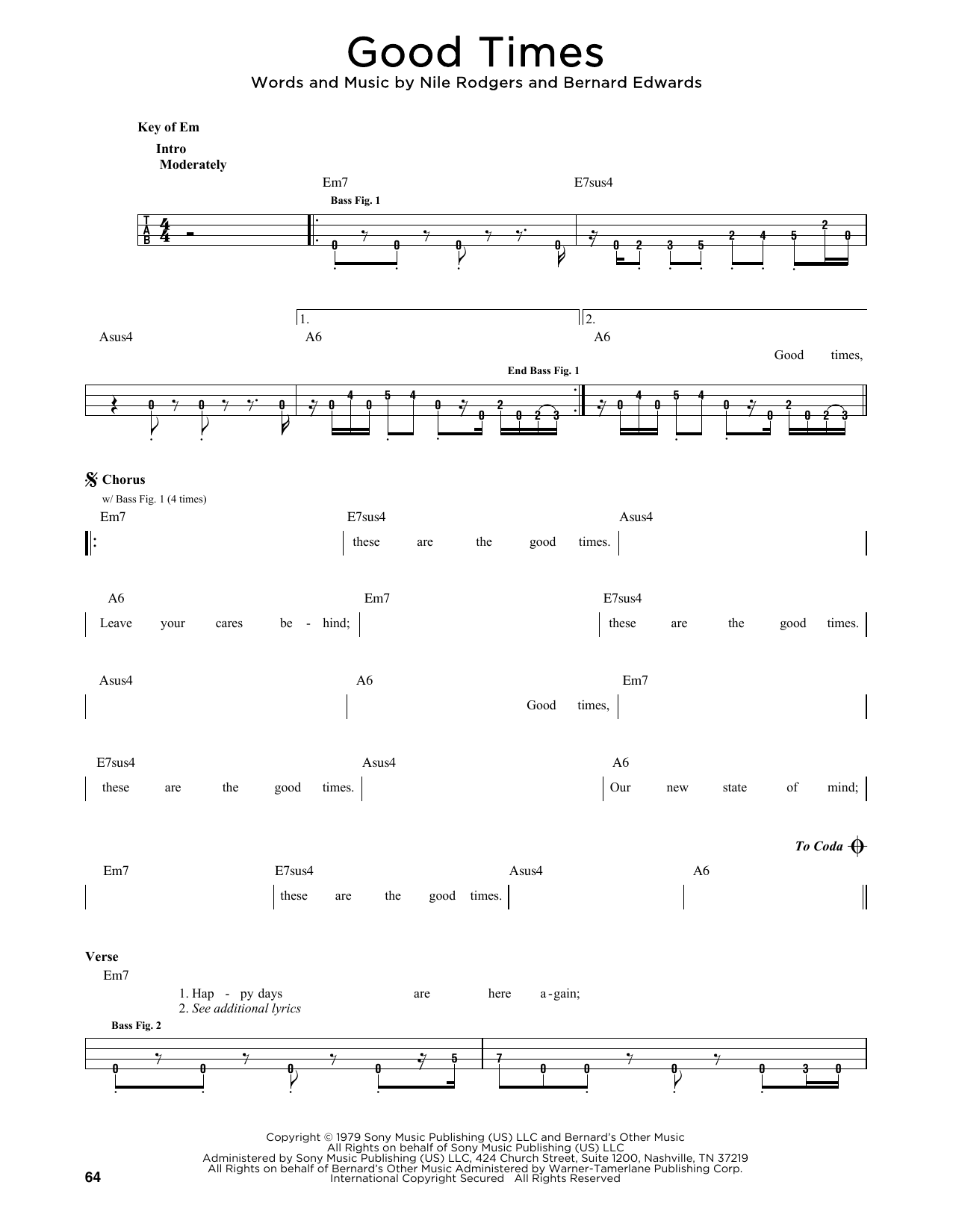 Chic Good Times sheet music notes printable PDF score