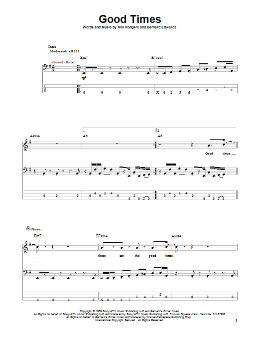 Download Chic Good Times Sheet Music