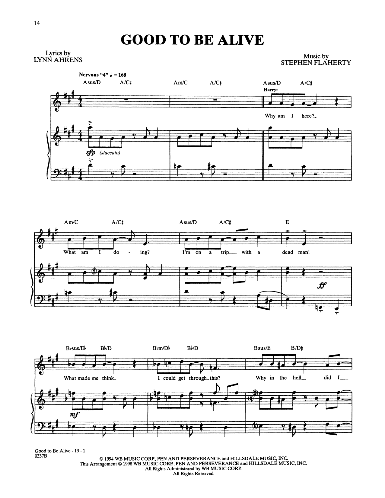 Download Stephen Flaherty and Lynn Ahrens Good To Be Alive (from Lucky Stiff) Sheet Music