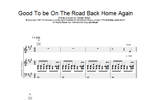 Download Cornershop Good To Be On The Road Back Home Again Sheet Music