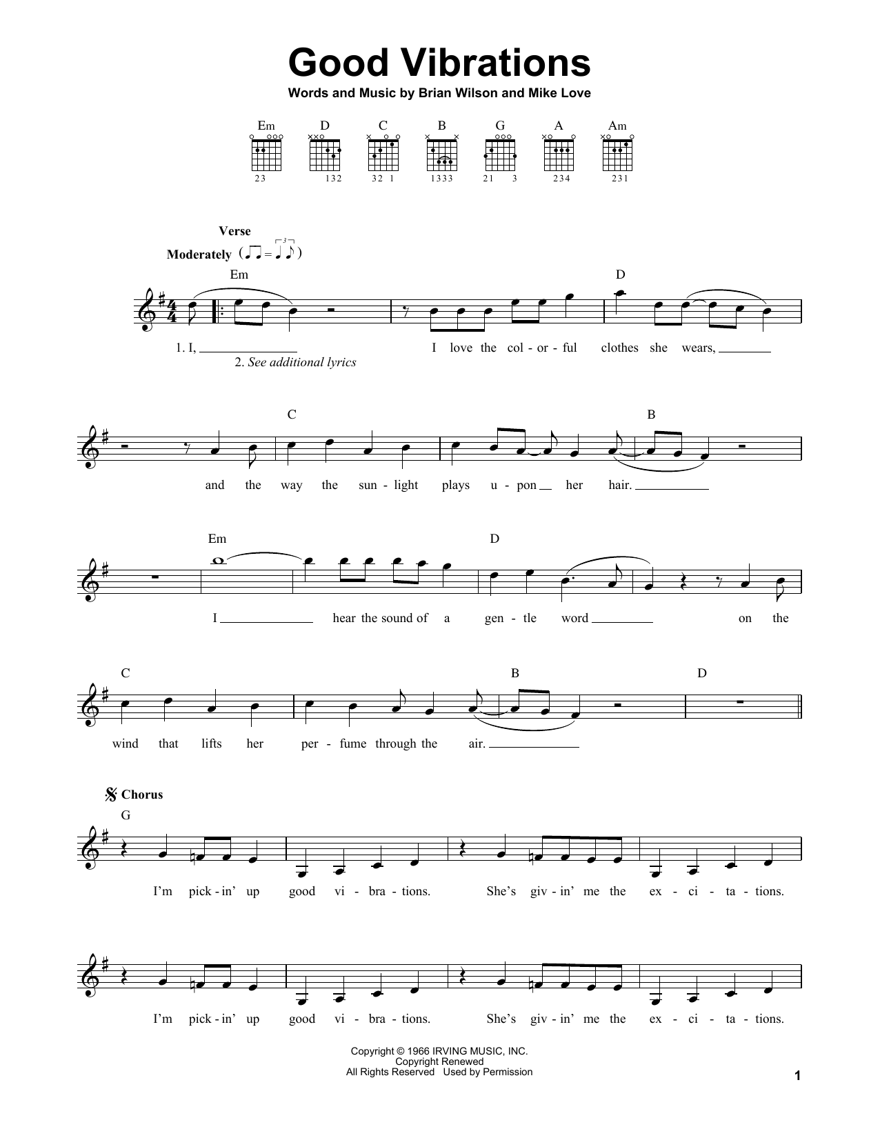 The Beach Boys Good Vibrations sheet music notes printable PDF score