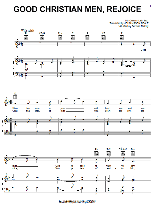 Christmas Carol Good Christian Men Rejoice sheet music notes printable PDF score