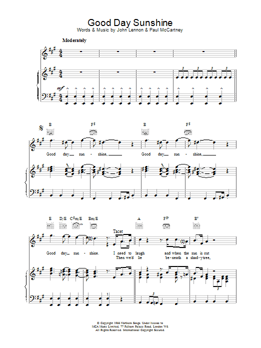 The Beatles Good Day Sunshine sheet music notes printable PDF score