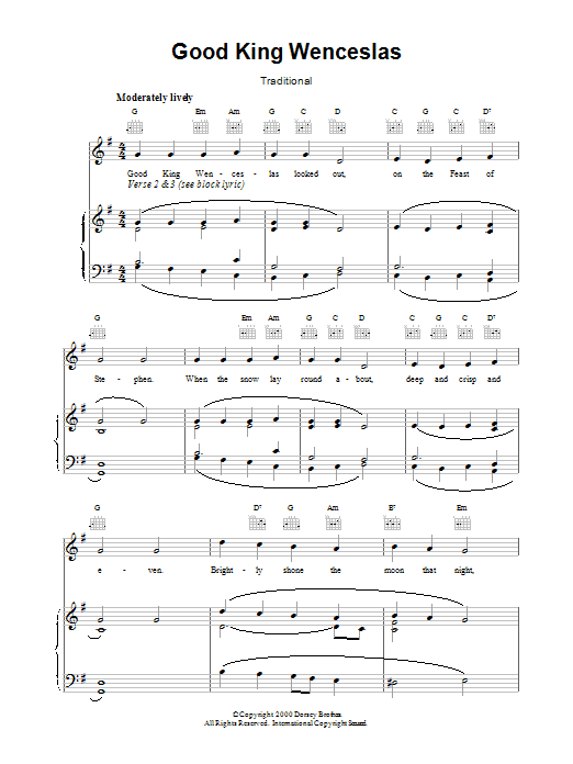 Christmas Carol Good King Wenceslas sheet music notes printable PDF score