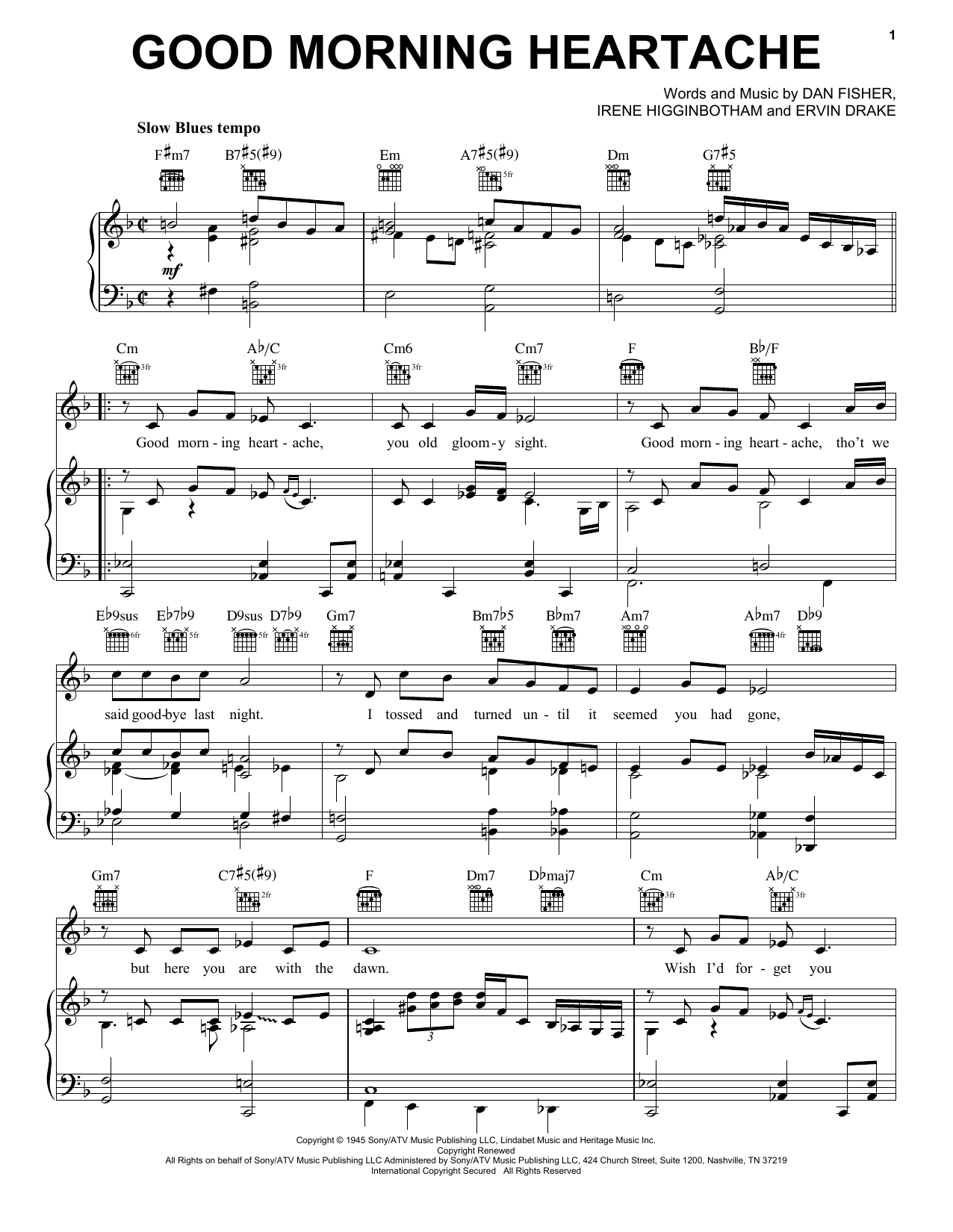 Billie Holiday Good Morning Heartache sheet music notes printable PDF score