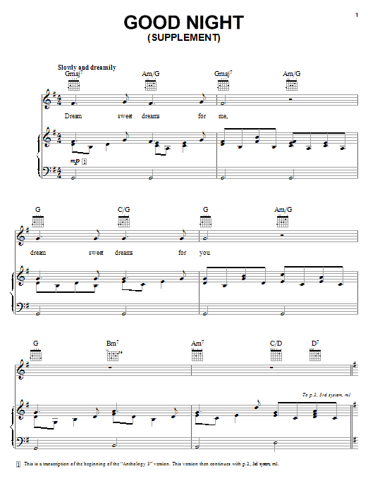 The Beatles Good Night sheet music notes printable PDF score