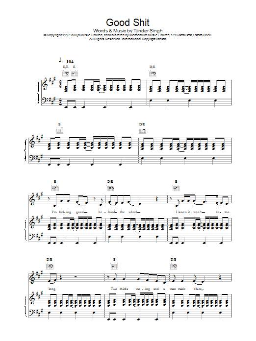 Cornershop Good Shit sheet music notes printable PDF score