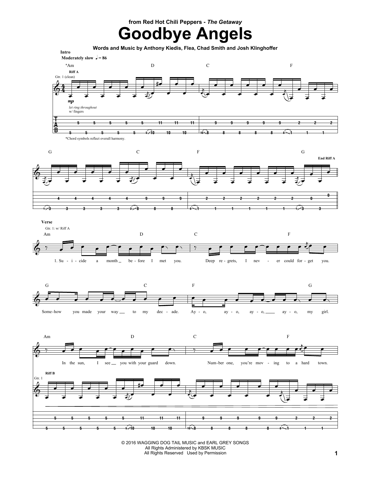 Download Red Hot Chili Peppers Goodbye Angels Sheet Music