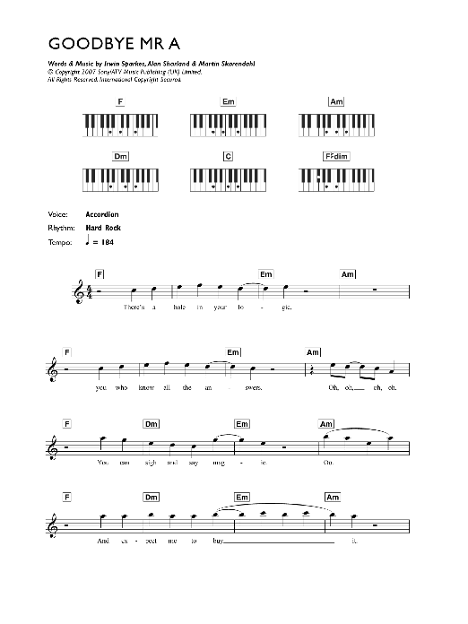 Download The Hoosiers Goodbye Mr. A Sheet Music