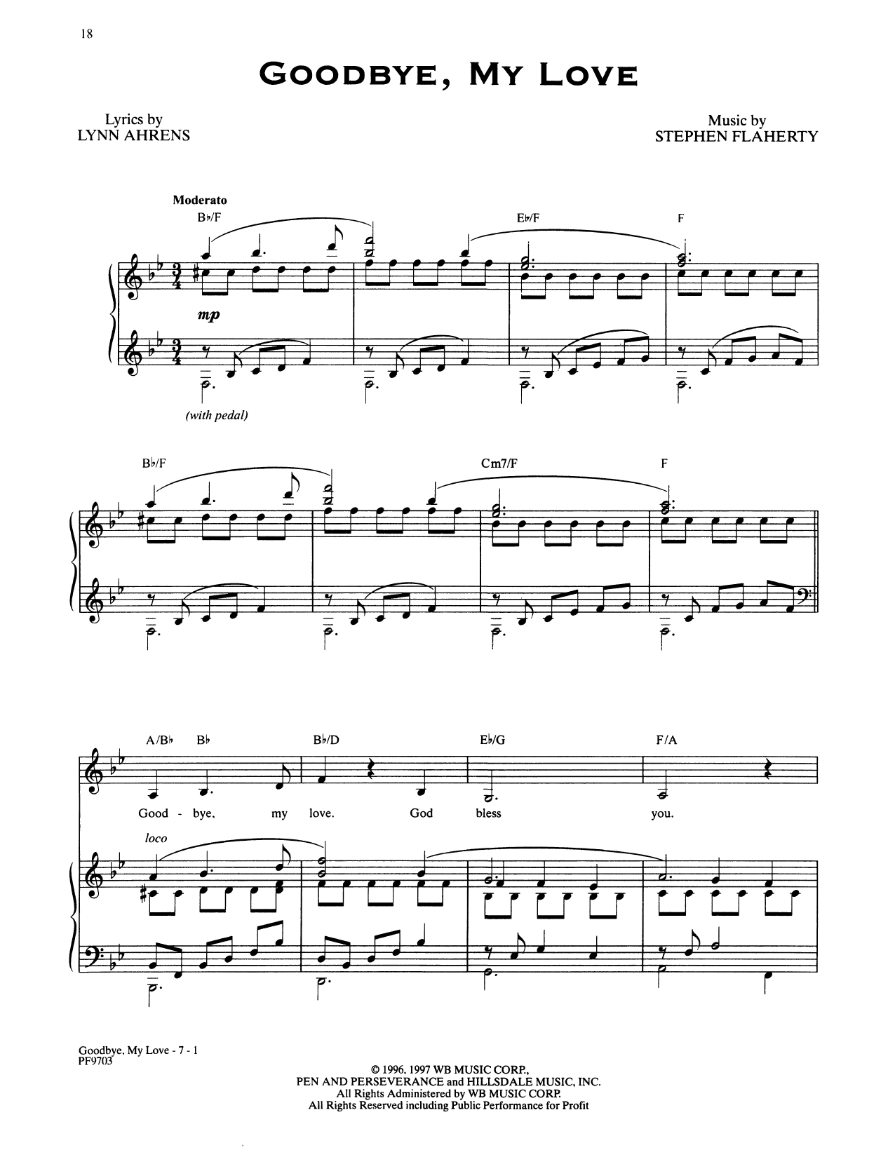 Download Stephen Flaherty and Lynn Ahrens Goodbye, My Love (from Ragtime: The Mus Sheet Music