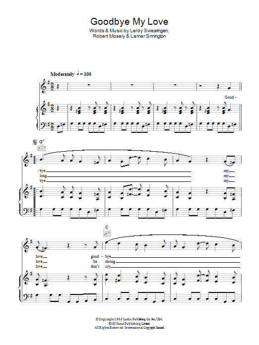 Download The Searchers Goodbye My Love Sheet Music