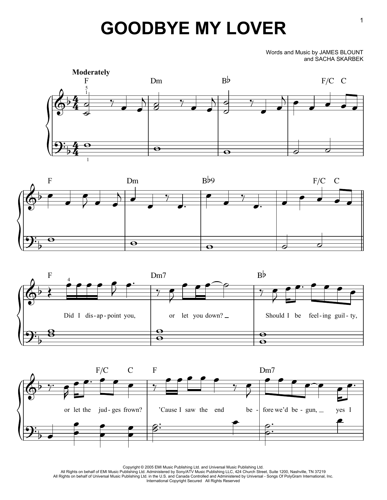 Download James Blunt Goodbye My Lover Sheet Music
