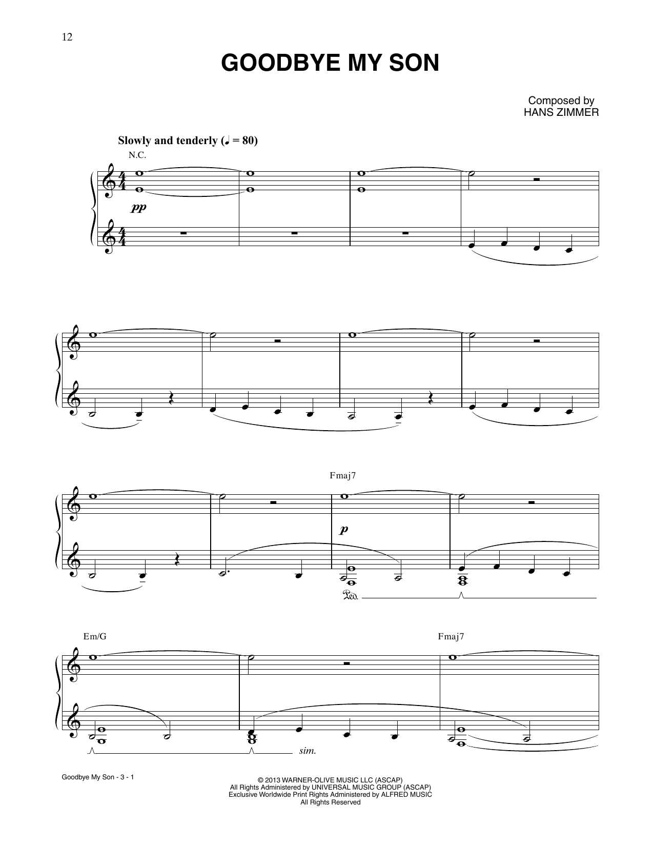 Download Hans Zimmer Goodbye My Son (from Man Of Steel) Sheet Music
