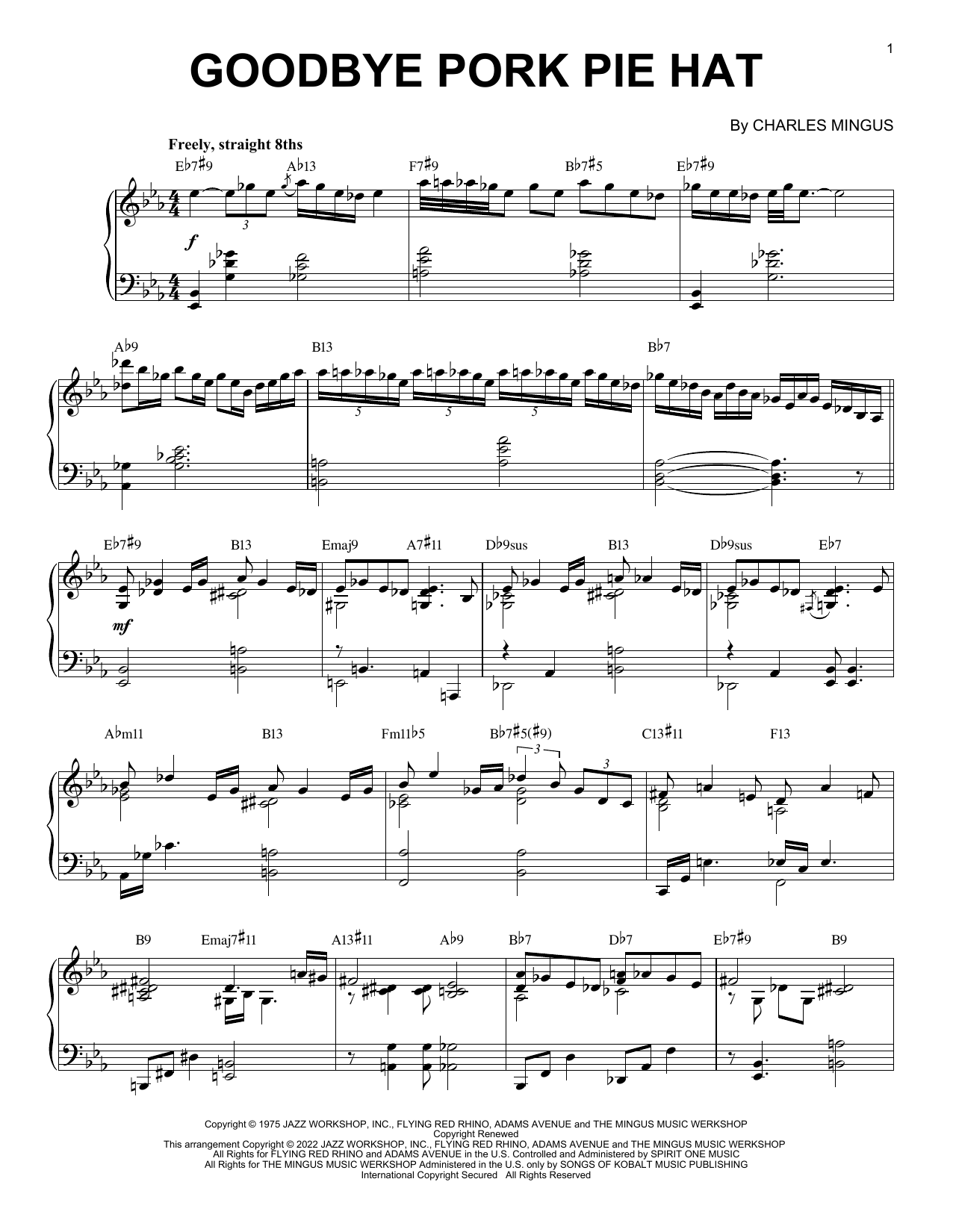 Download Charles Mingus Goodbye Pork Pie Hat [Jazz version] (ar Sheet Music