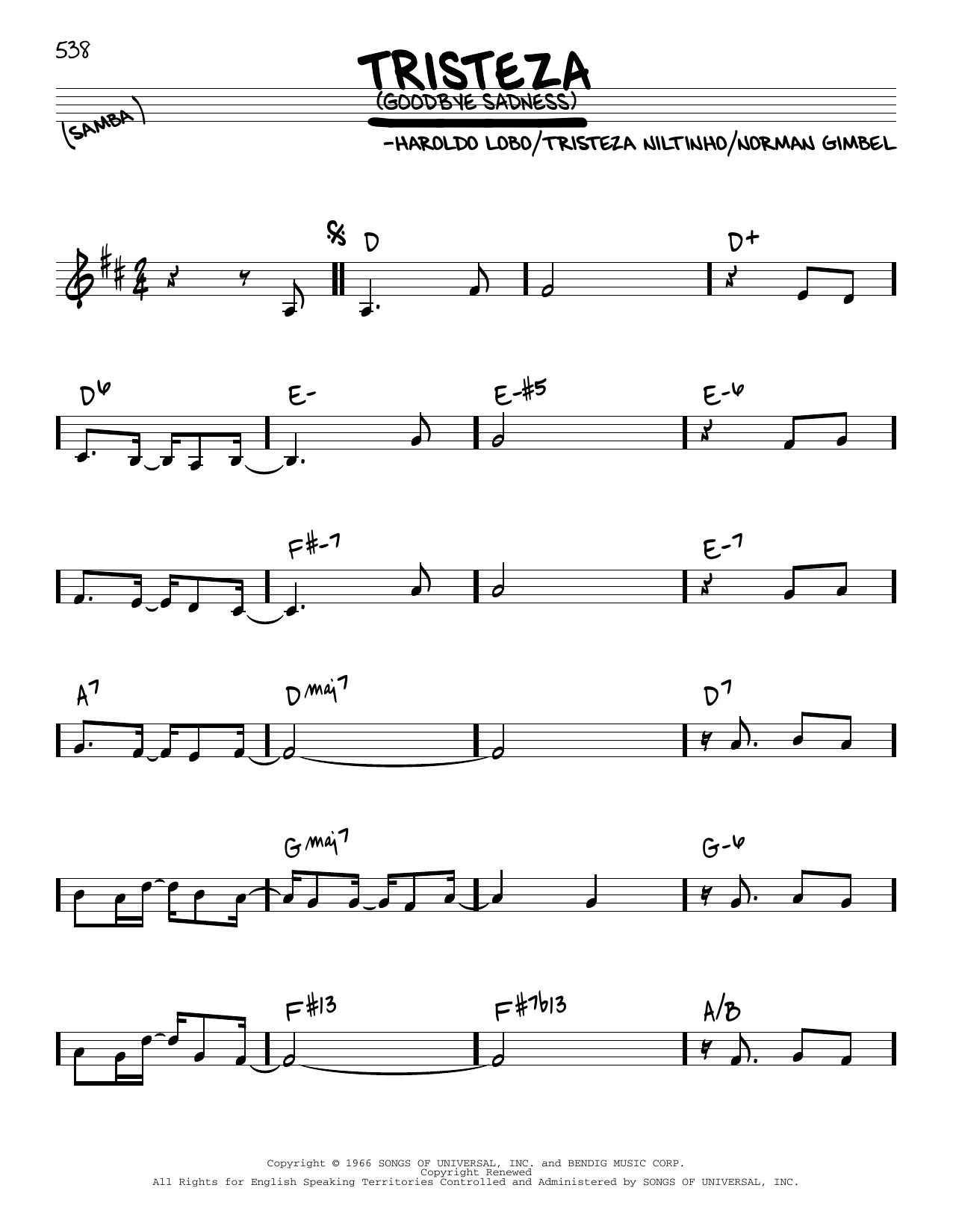 Download Astrud Gilberto Goodbye Sadness Sheet Music