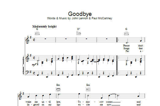 The Beatles Goodbye sheet music notes printable PDF score