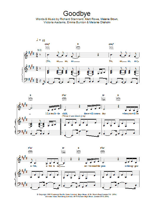 The Spice Girls Goodbye sheet music notes printable PDF score