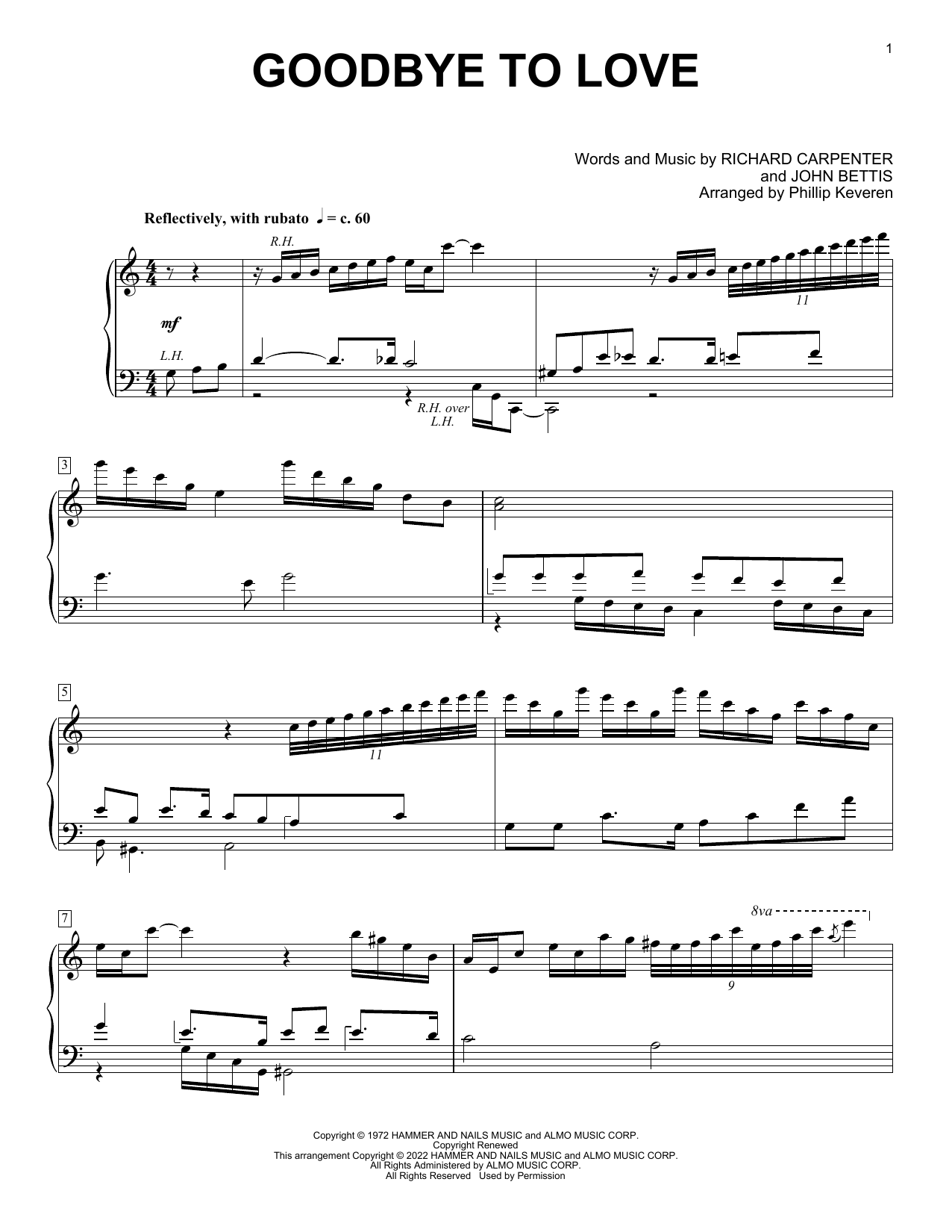 Download The Carpenters Goodbye To Love (arr. Phillip Keveren) Sheet Music