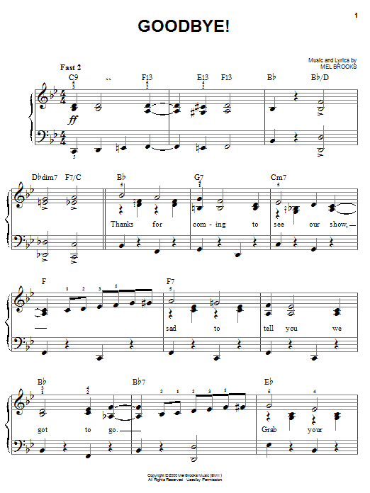 Mel Brooks Goodbye! sheet music notes printable PDF score