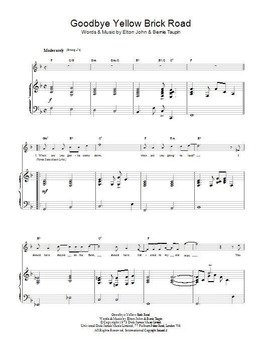 Elton John Goodbye Yellow Brick Road sheet music notes printable PDF score