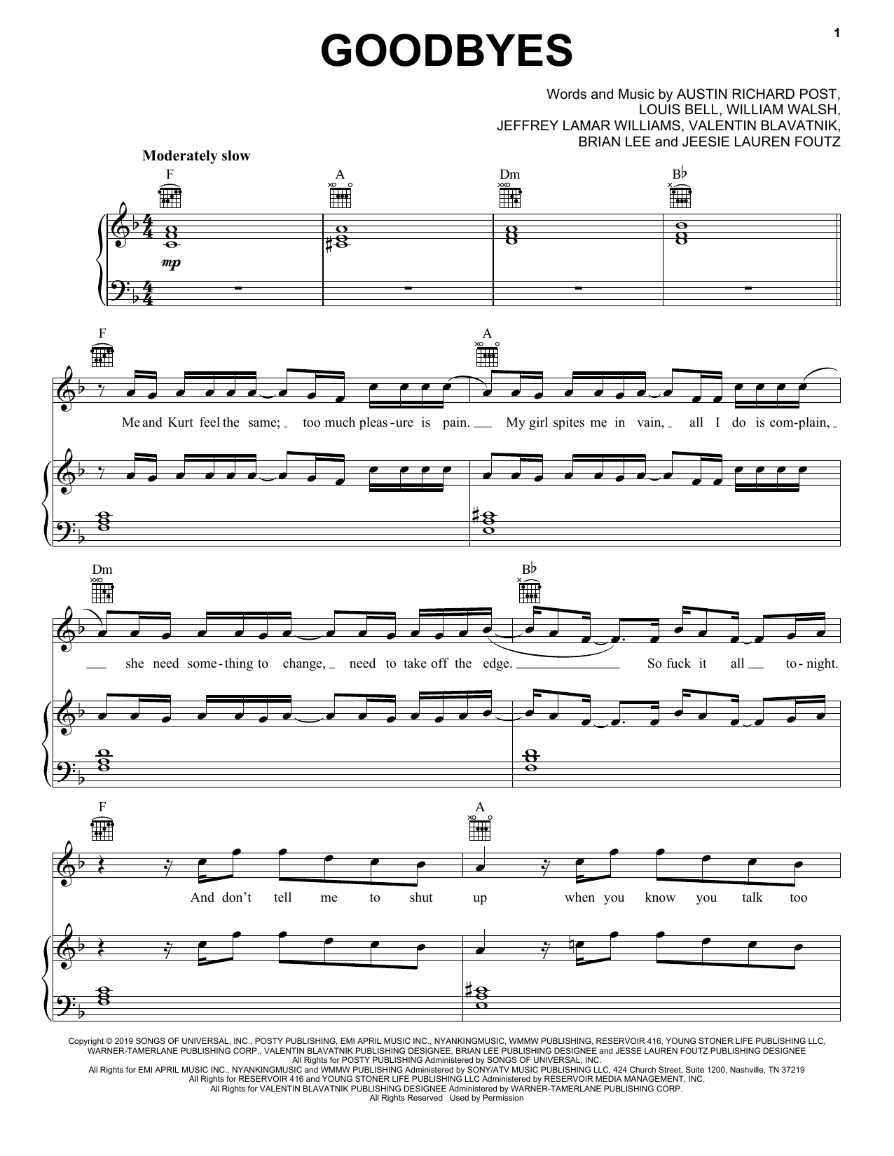 Download Post Malone Goodbyes (feat. Young Thug) Sheet Music