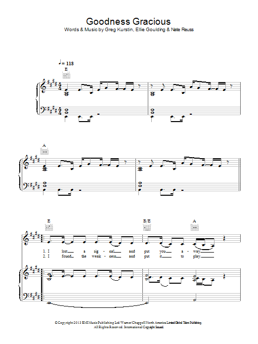 Download Ellie Goulding Goodness Gracious Sheet Music
