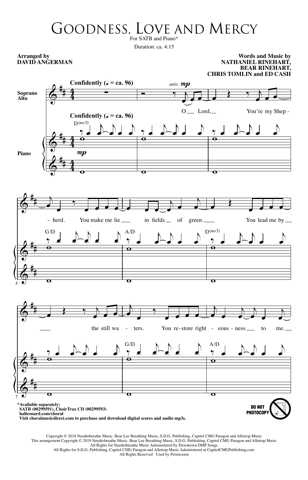 Download Chris Tomlin Goodness, Love And Mercy (arr. David An Sheet Music
