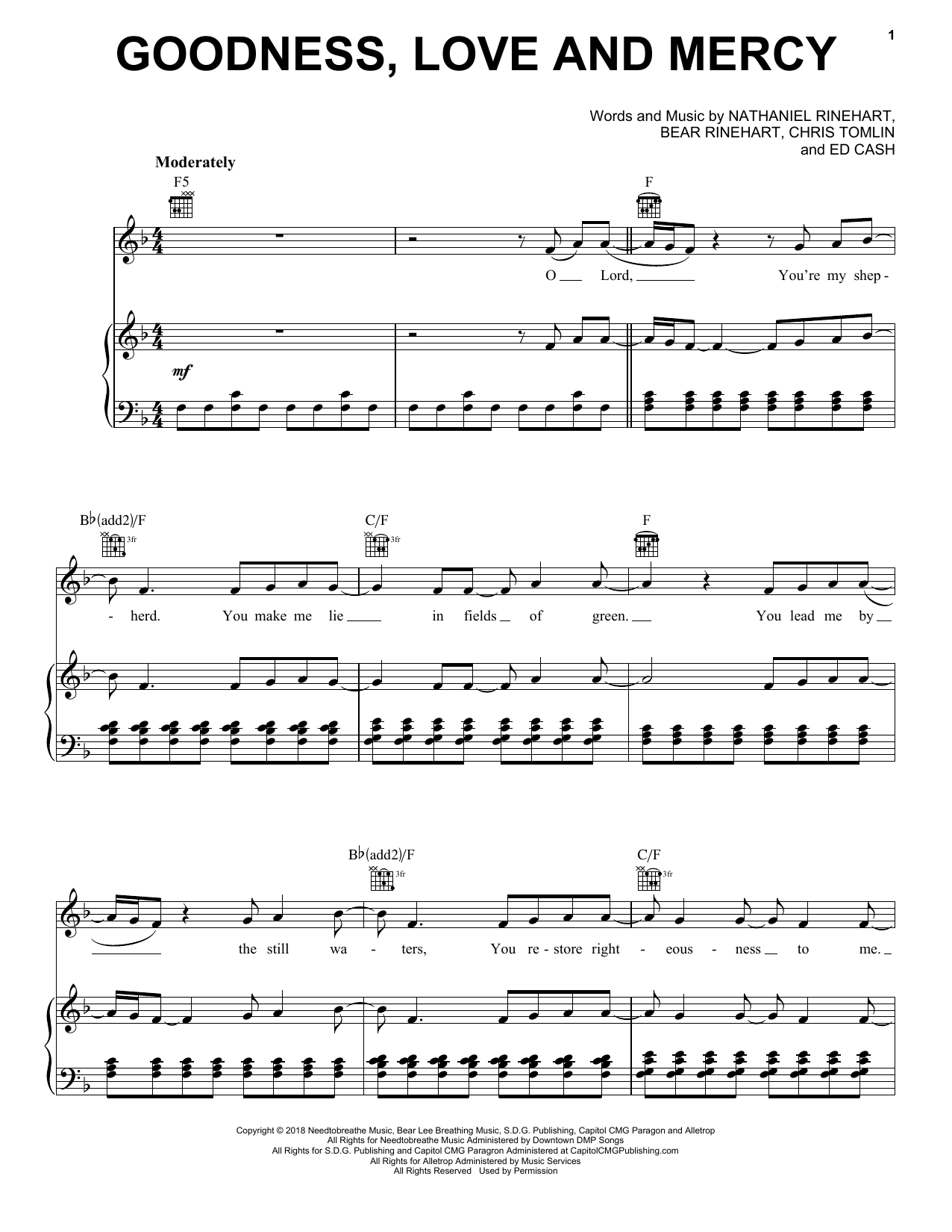 Download Chris Tomlin Goodness, Love And Mercy Sheet Music