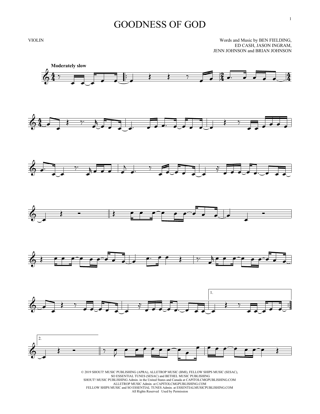 Bethel Music and Jenn Johnson Goodness Of God sheet music notes printable PDF score