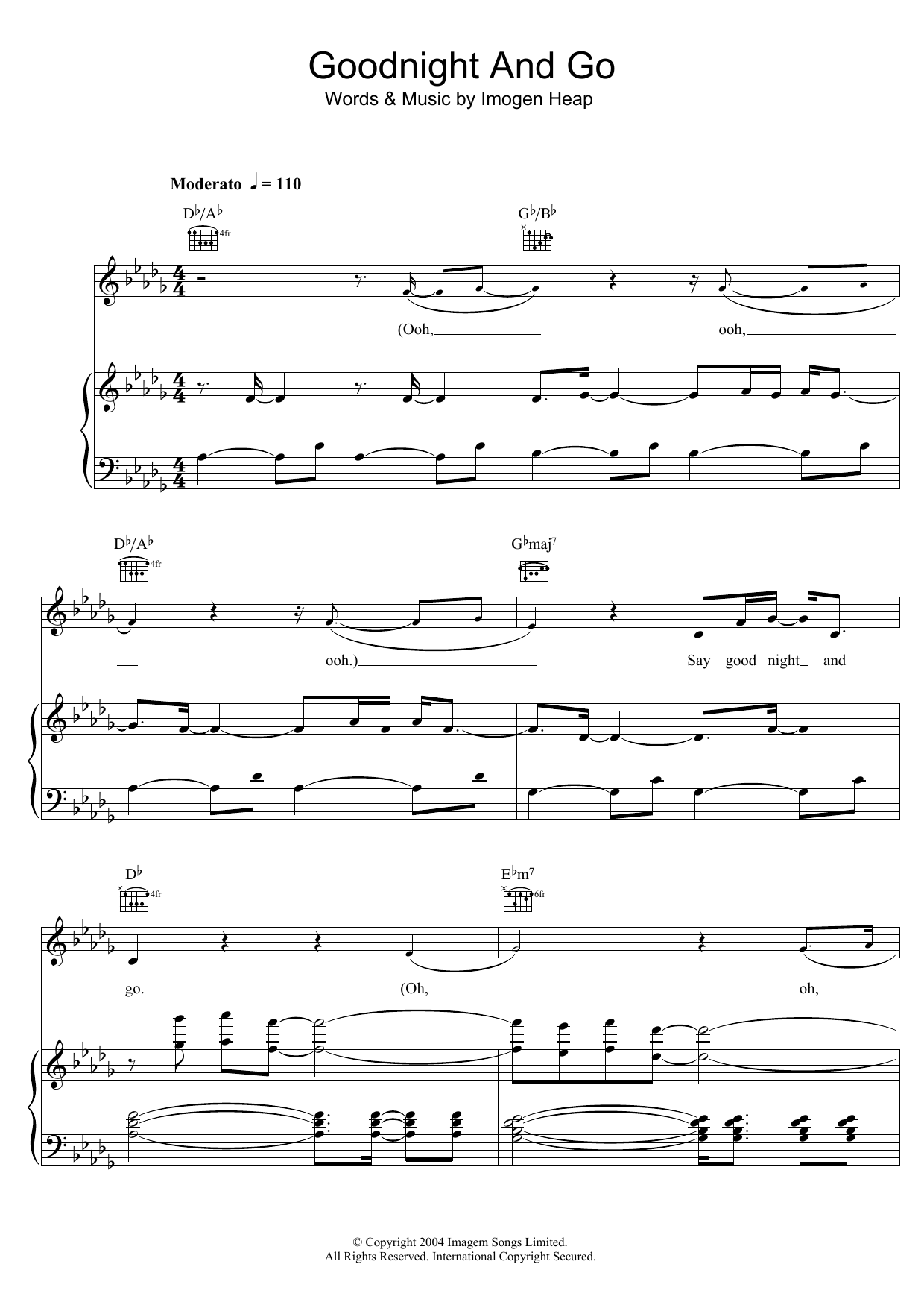 Download Imogen Heap Goodnight And Go Sheet Music