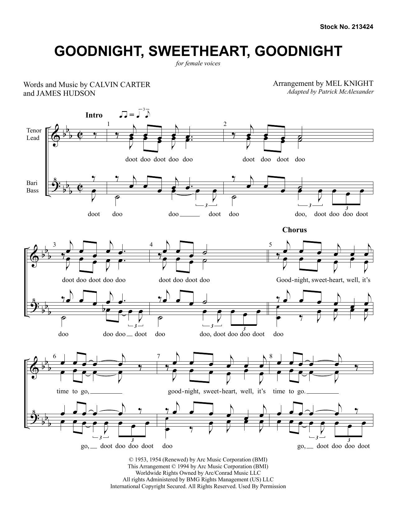 Download The McGuire Sisters Goodnight, Sweetheart, Goodnight (arr. Sheet Music