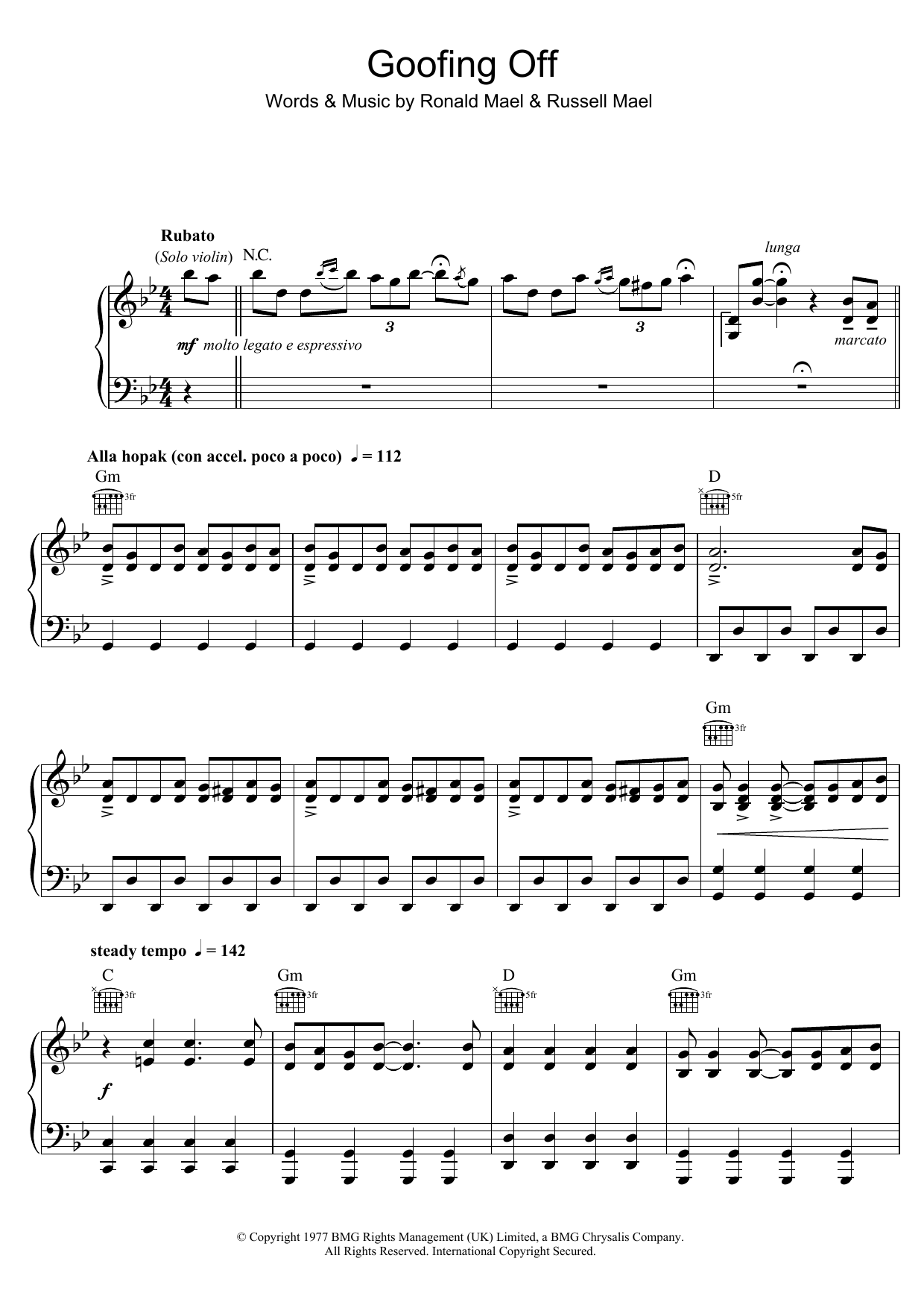 Download Sparks Goofing Off Sheet Music