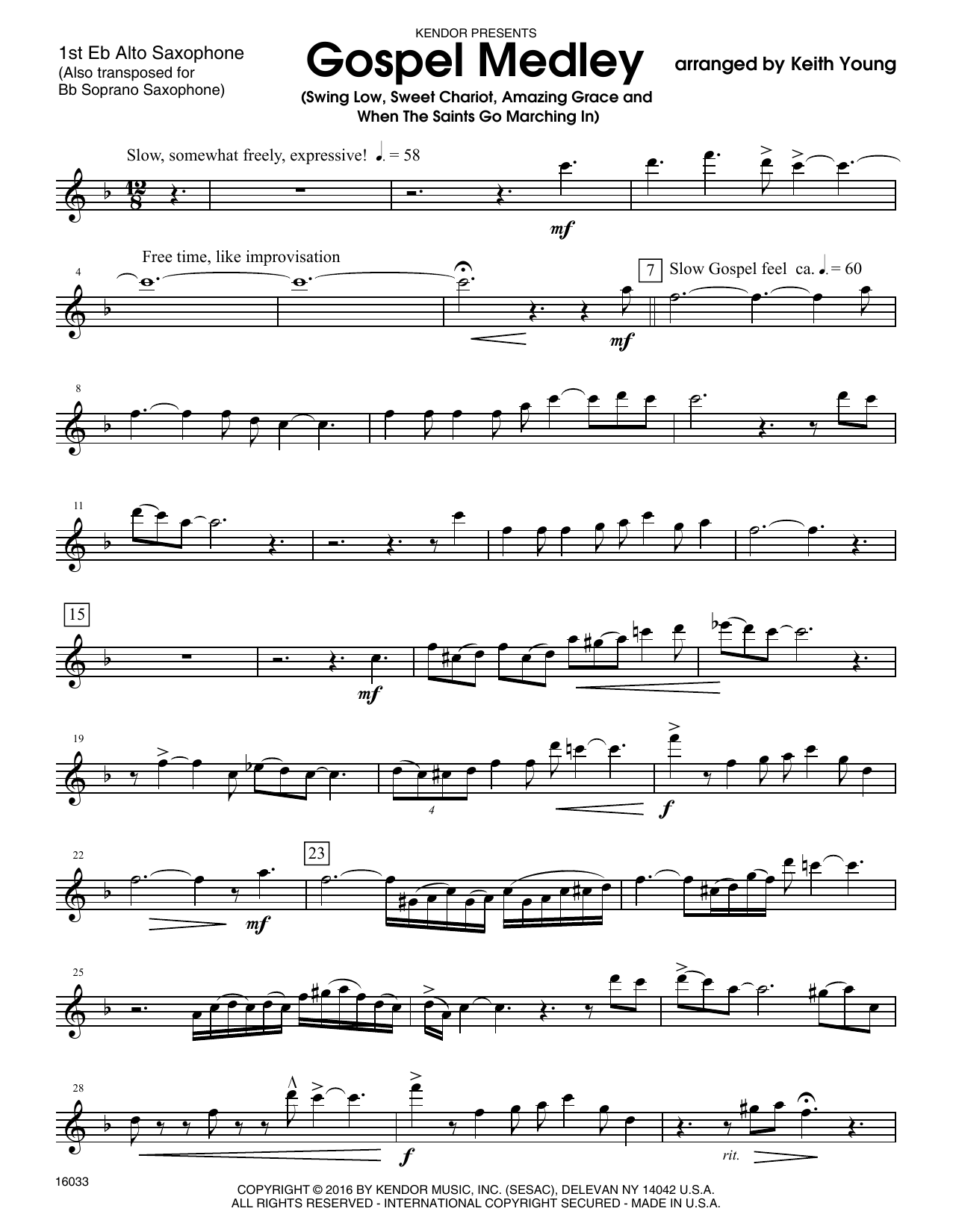 Download Keith Young Gospel Medley - 1st Eb Alto Saxophone Sheet Music