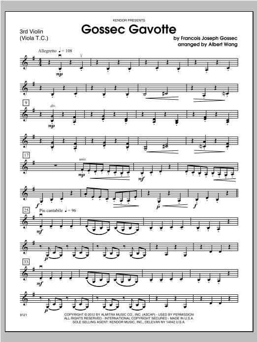 Download Wang Gossec Gavotte - Violin 3 Sheet Music