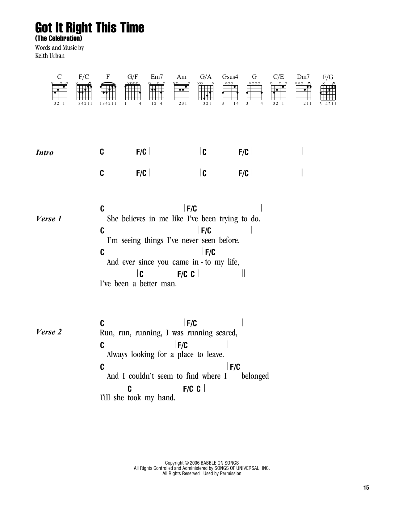 Download Keith Urban Got It Right This Time (The Celebration Sheet Music