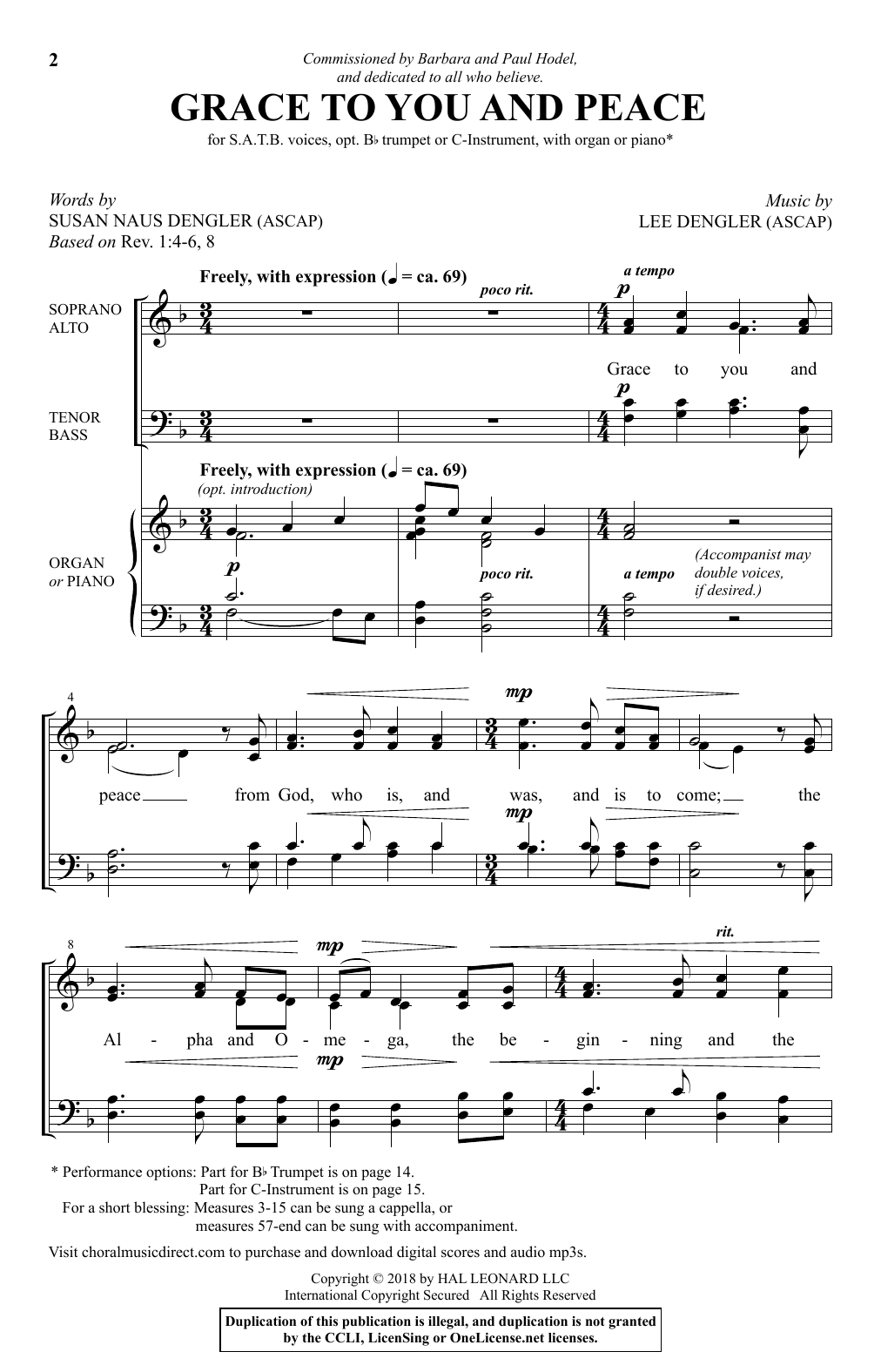 Download Lee Dengler Grace To You And Peace Sheet Music