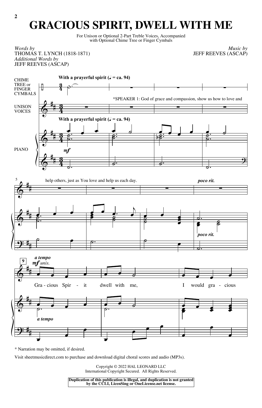 Download Thomas T. Lynch and Jeff Reeves Gracious Spirit, Dwell With Me Sheet Music