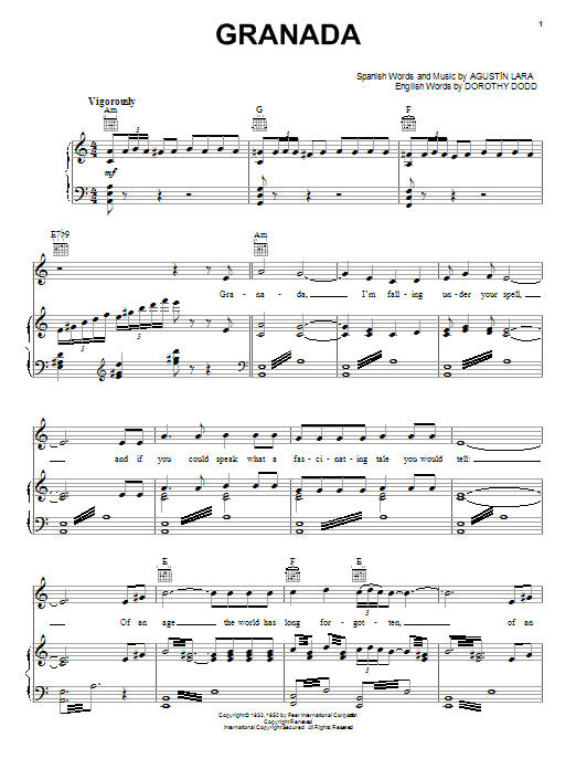 Agustin Lara Granada sheet music notes printable PDF score